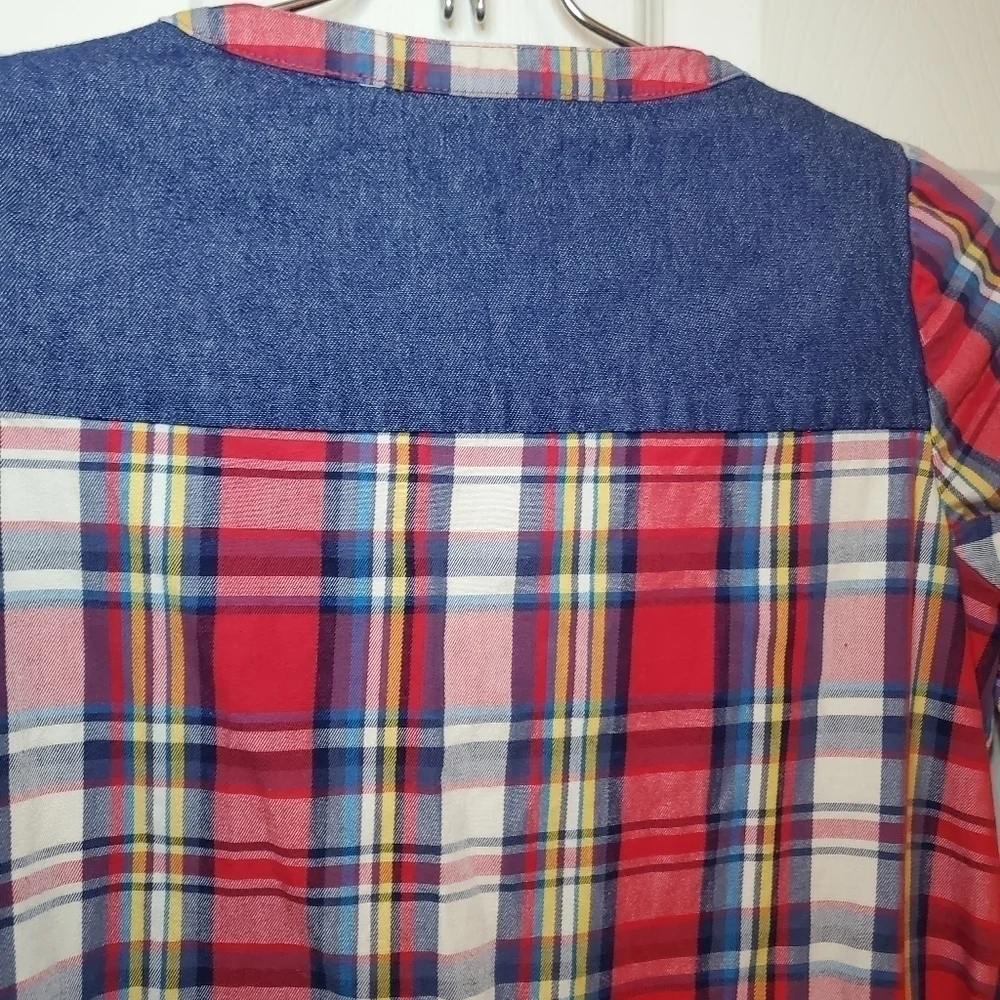 Hanna Andersson Christmas Plaid & Denim Long Sleeved Dress Size 140/US Girl's 10